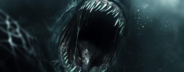 A giant mouth, opening in the darkness below the camp netting.